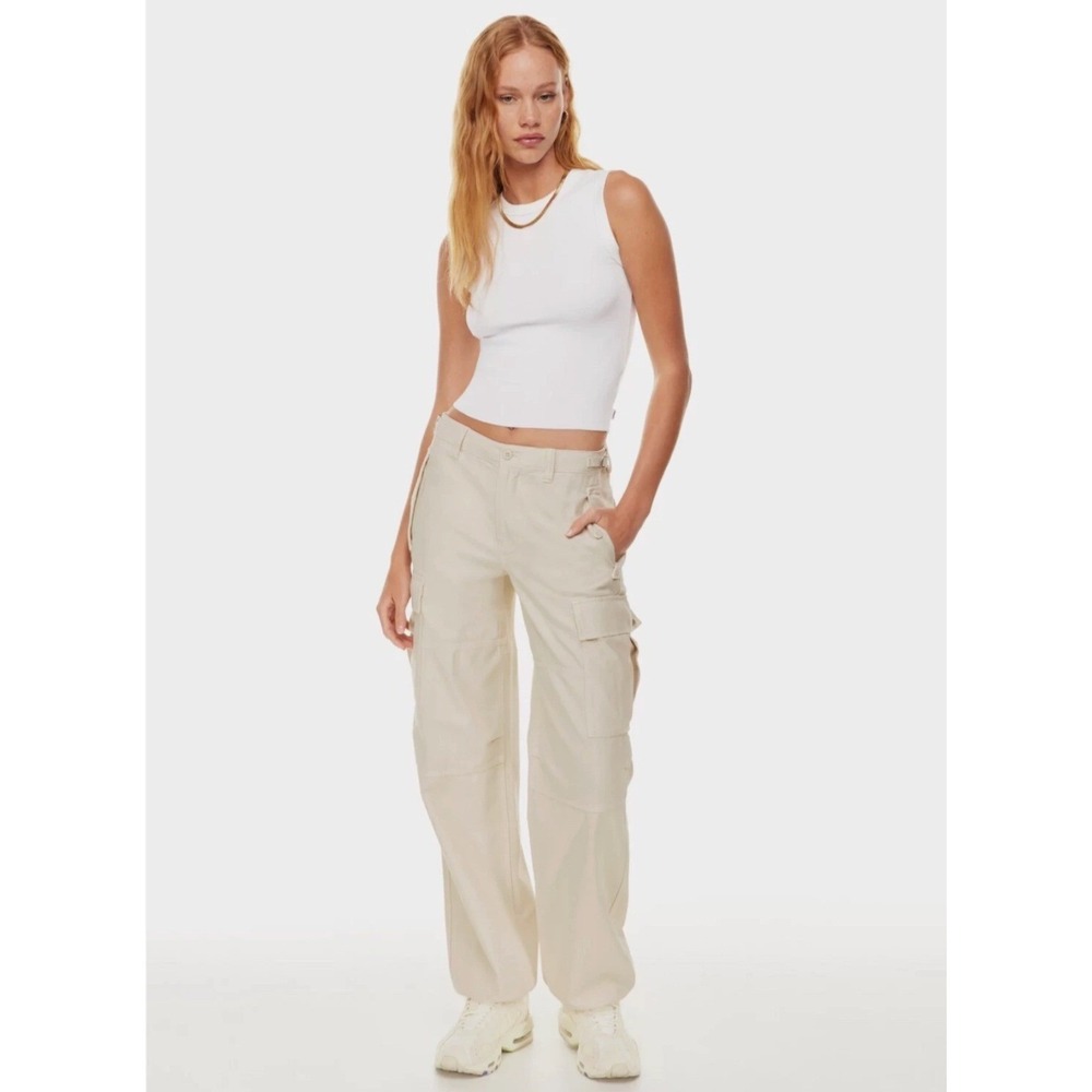 Aritzia TNA Cargo Pants Tan Khaki Y2K Utility Gorpcore 100% Cotton, Size 10